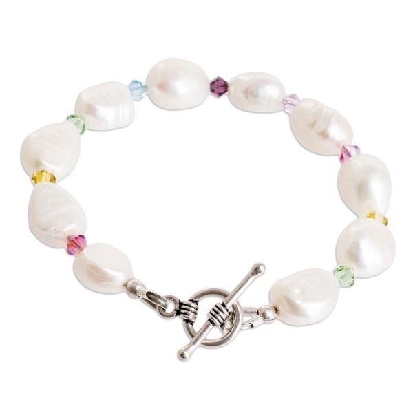 Alternate image for Cultured Pearl Crystal Beaded Bracelet with Silver Clasp Colors on White