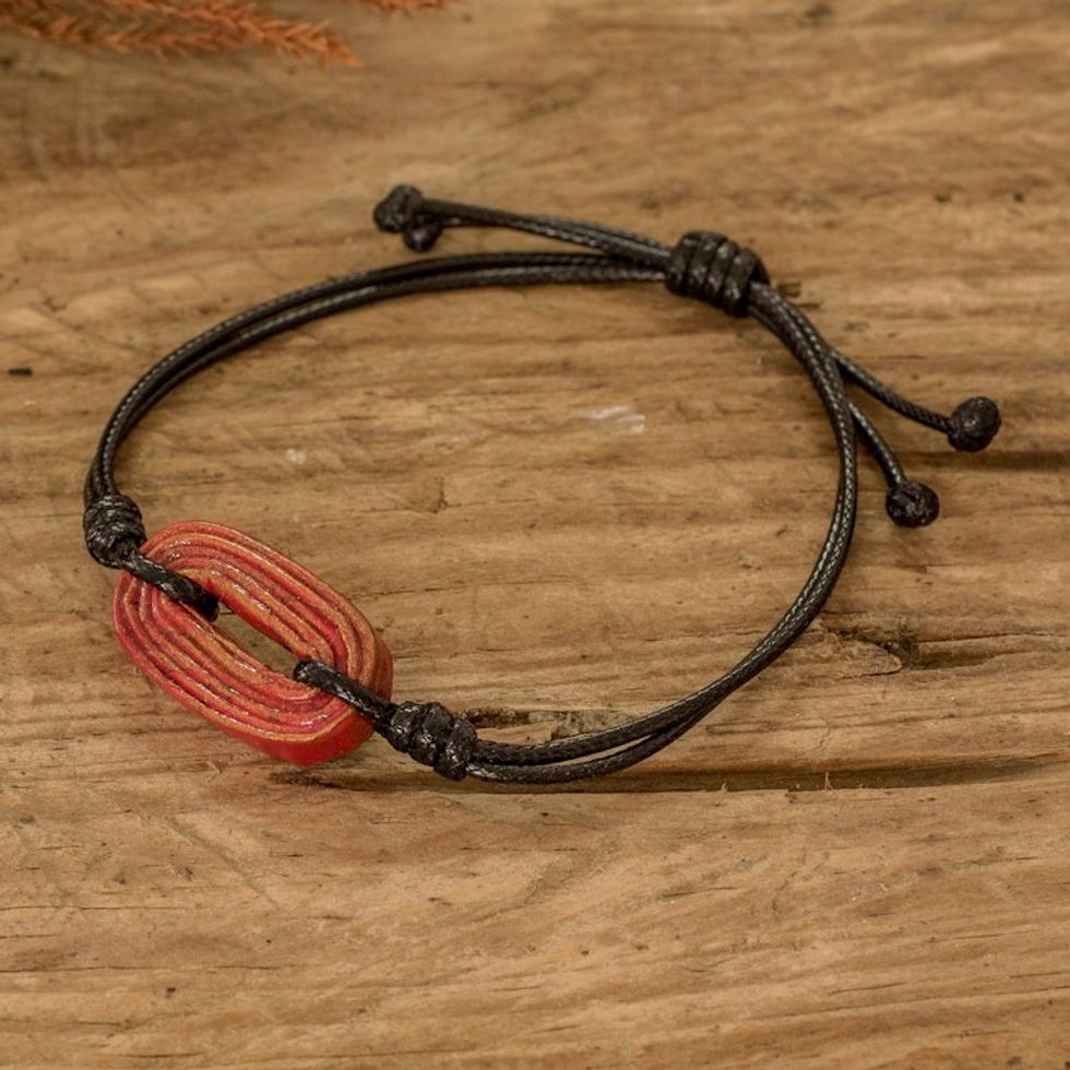 Handcrafted Cord Bracelet with Recycled Paper Pendant in Red 'Vision in Red'