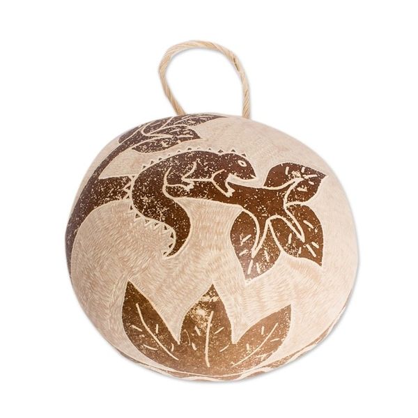Alternate image for Costa Rican Hand-Carved Dried Calabash Gourd Iguana Wall Art Iguana Charm
