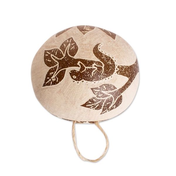 Alternate image for Costa Rican Hand-Carved Dried Calabash Gourd Iguana Wall Art Iguana Charm