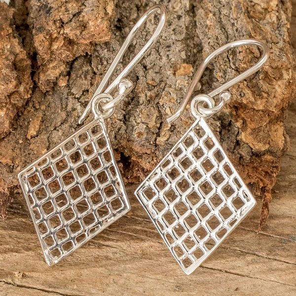 Alternate image for Polished Geometric-Patterned Diamond-Shaped Dangle Earrings Ethereal Diamond