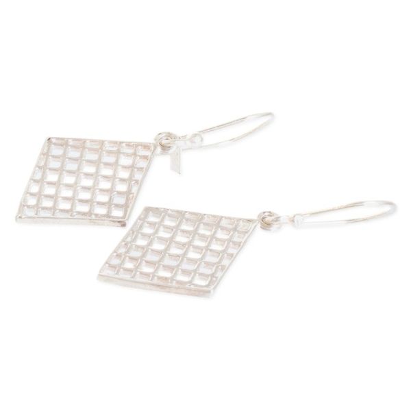 Alternate image for Polished Geometric-Patterned Diamond-Shaped Dangle Earrings Ethereal Diamond