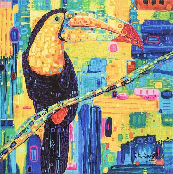 Alternate image for Modern Multicolored Stretched Sublimation Print of A Toucan Majestic Toucan