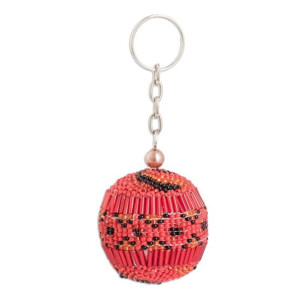Alternate image for Handmade Beaded Keychain and Bag Charm in Red and Black Red Sphere