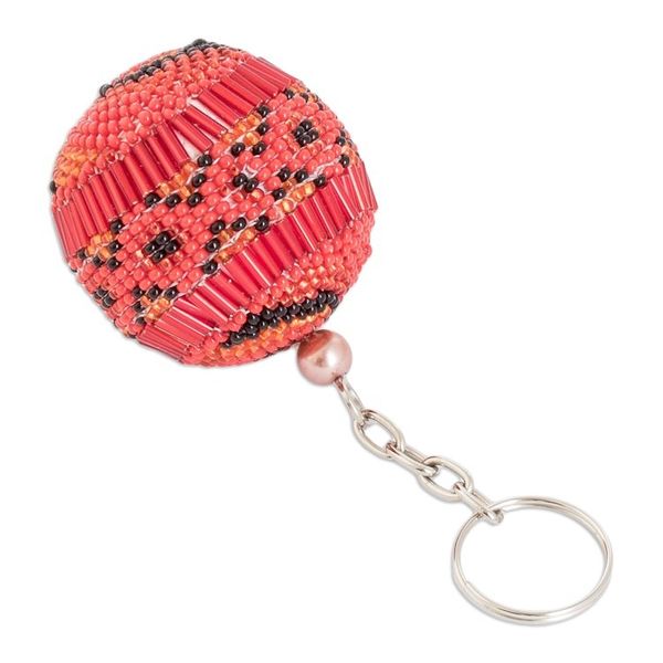 Alternate image for Handmade Beaded Keychain and Bag Charm in Red and Black Red Sphere