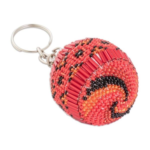 Alternate image for Handmade Beaded Keychain and Bag Charm in Red and Black Red Sphere