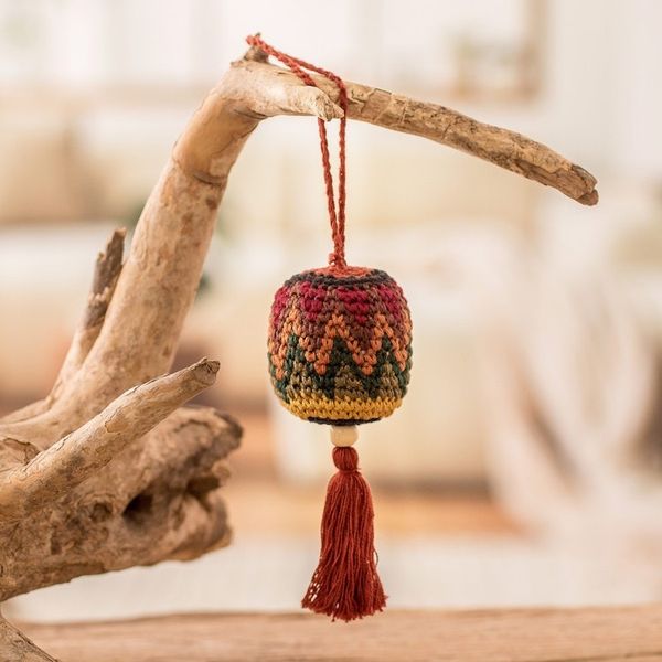 Alternate image for Traditional Knit Cotton Hacky Sack Ornament in Warm Hues Classic Fun