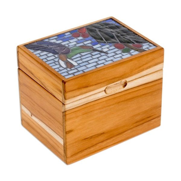 Alternate image for Handcrafted Hummingbird Mosaic Teak Wood Decorative Box Mosaically Harmonious