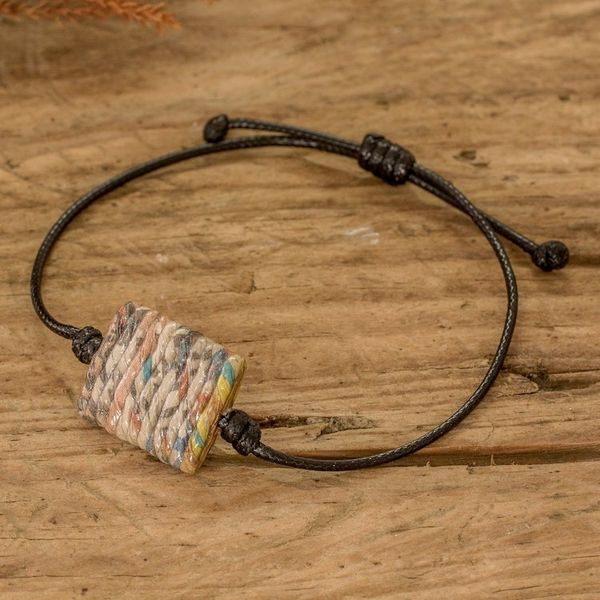 Alternate image for Handcrafted Eco-Friendly Recycled Paper Pendant Bracelet History Threads in Black