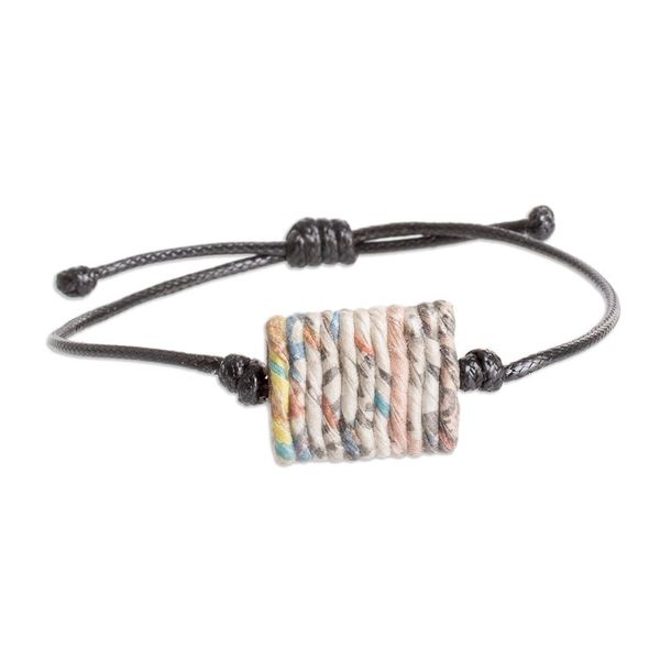 Alternate image for Handcrafted Eco-Friendly Recycled Paper Pendant Bracelet History Threads in Black