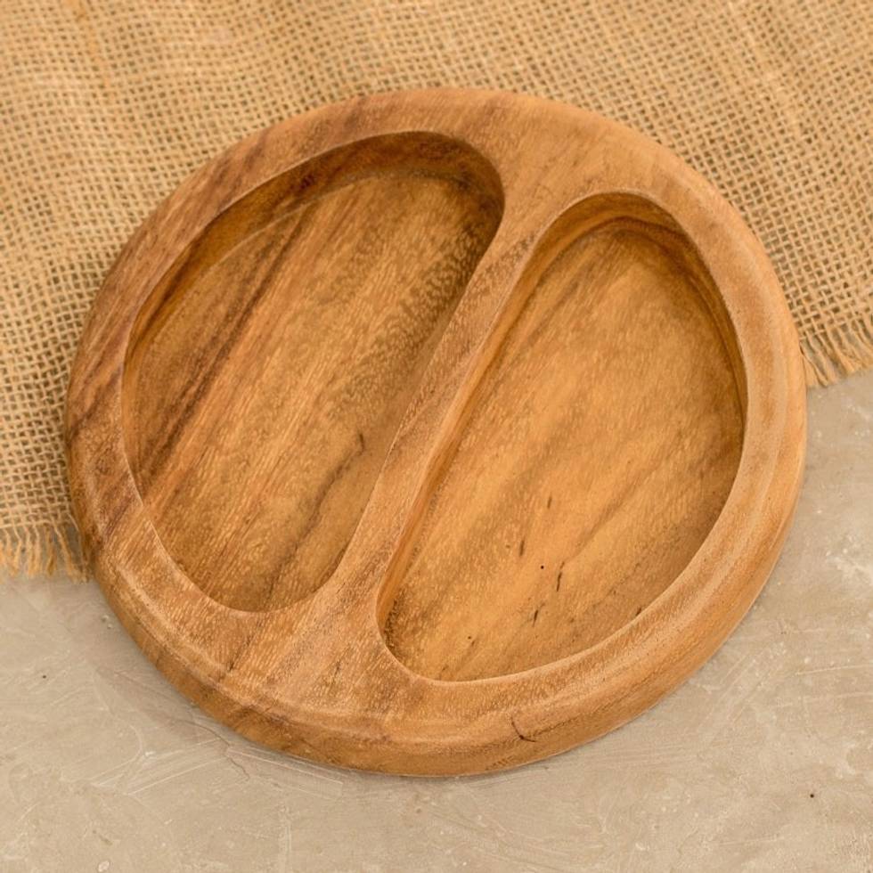 Conacaste Wood Appetizer Platter with Two Compartments 'Double Delight'