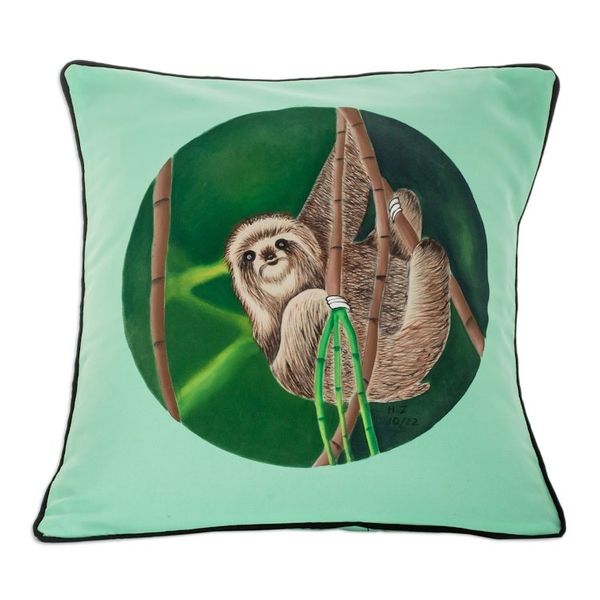 Alternate image for Polyester Mint Cushion Cover with Hand-Painted Scene Dreamy Sloth