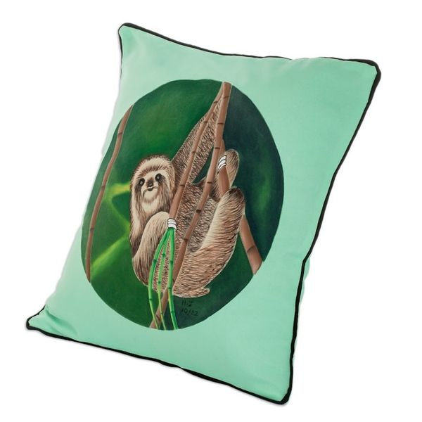Alternate image for Polyester Mint Cushion Cover with Hand-Painted Scene Dreamy Sloth