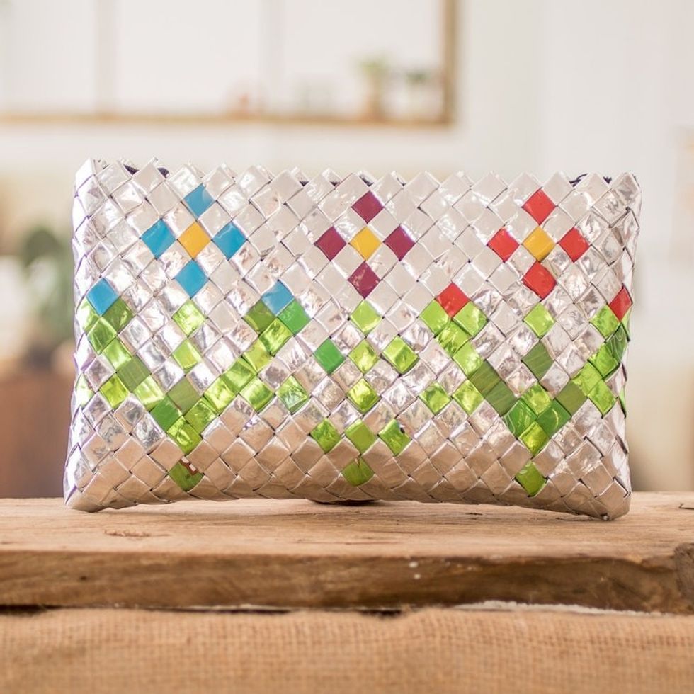 Eco-Friendly Floral Metalized Wrapper Cosmetic Bag 'Glowing Spring'