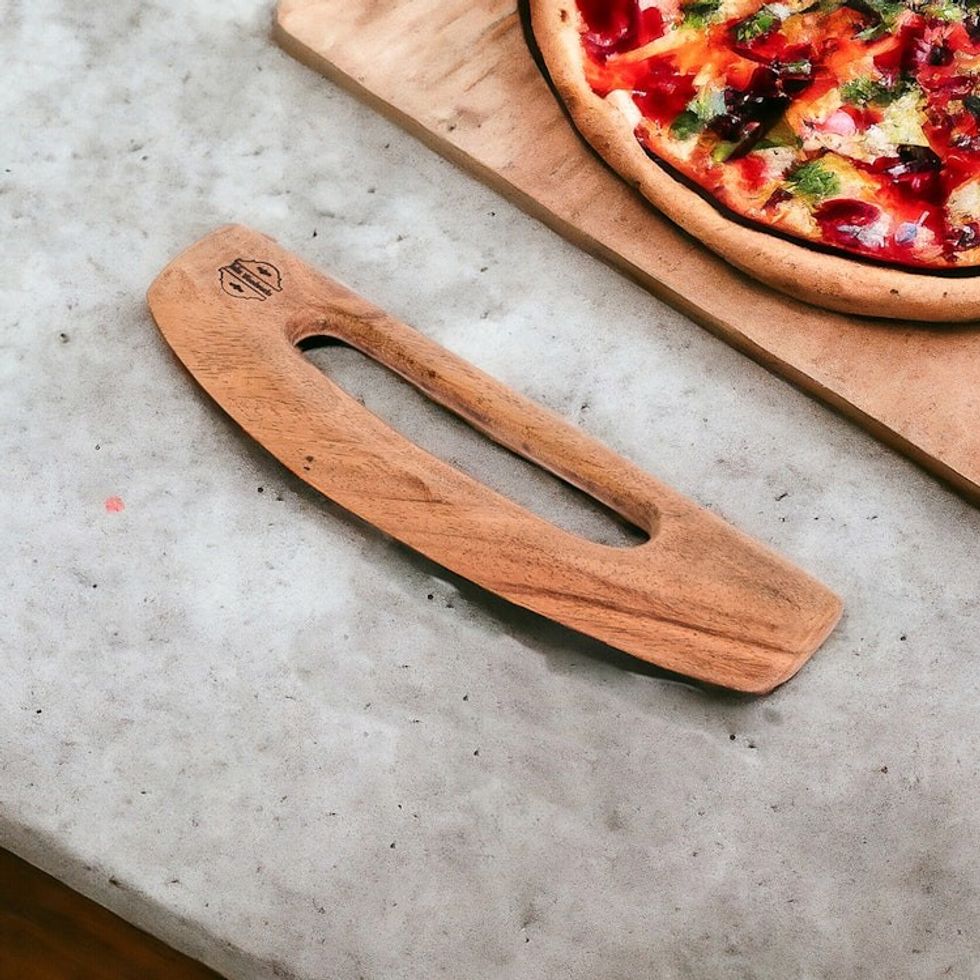 Hand-Carved Conacaste Wood Pizza Cutter from Costa Rica 'Costa Rican Slice'