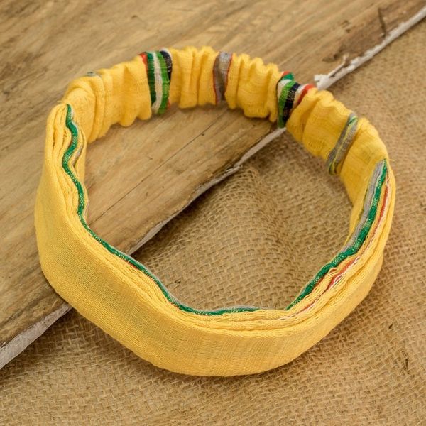 Alternate image for Handcrafted Yellow Cotton Headband with Vibrant Stripes Goldenrod Wish