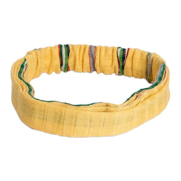Alternate image for Handcrafted Yellow Cotton Headband with Vibrant Stripes Goldenrod Wish