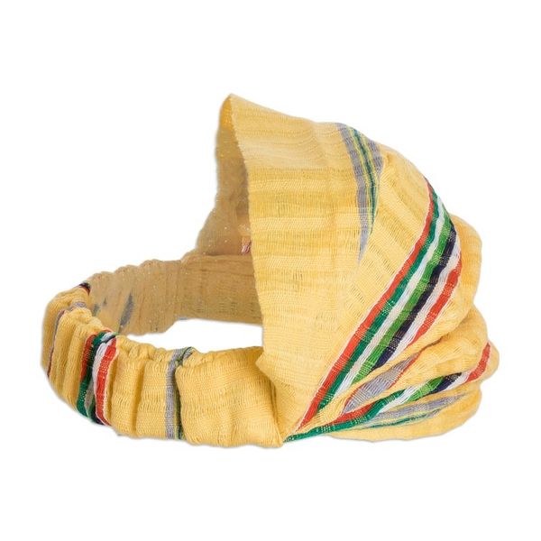 Alternate image for Handcrafted Yellow Cotton Headband with Vibrant Stripes Goldenrod Wish