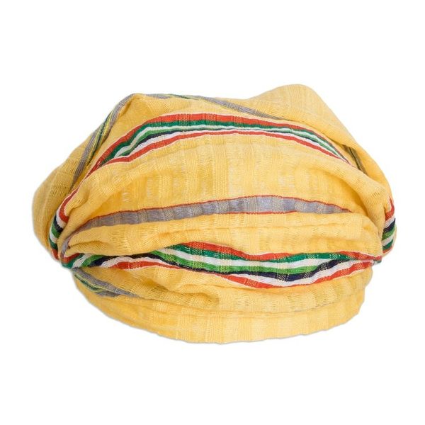 Alternate image for Handcrafted Yellow Cotton Headband with Vibrant Stripes Goldenrod Wish