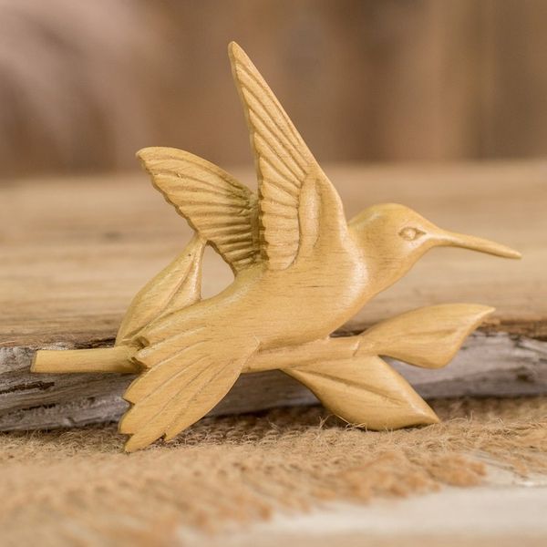 Alternate image for Hummingbird Kitchen Magnet Carved by Hand from Teak Wood Flapping Hummingbird