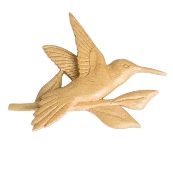 Alternate image for Hummingbird Kitchen Magnet Carved by Hand from Teak Wood Flapping Hummingbird