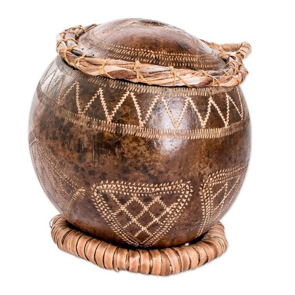 Alternate image for Hand-Carved Geometric-Themed Dried Gourd Decorative Accent Sacred Treasure