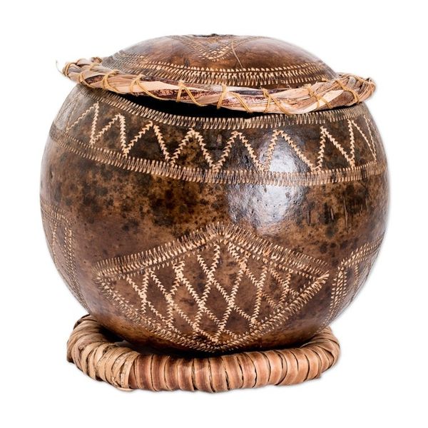 Alternate image for Hand-Carved Geometric-Themed Dried Gourd Decorative Accent Sacred Treasure