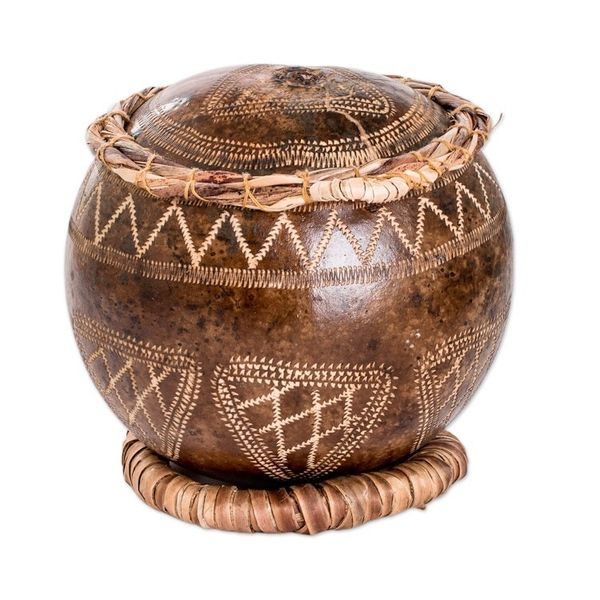 Alternate image for Hand-Carved Geometric-Themed Dried Gourd Decorative Accent Sacred Treasure