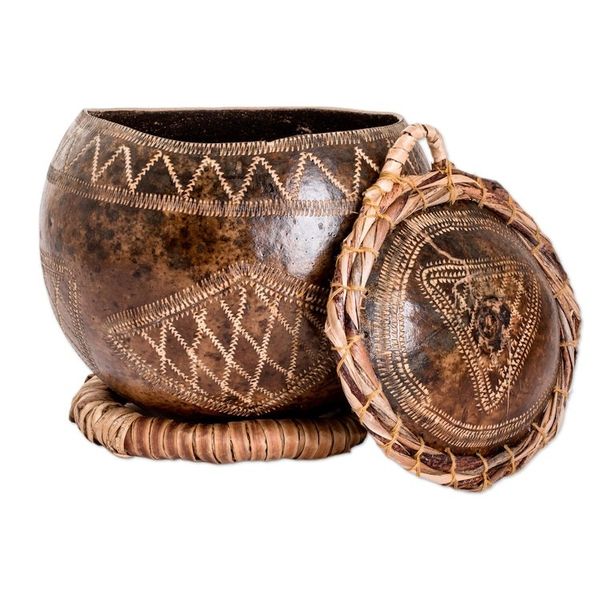 Alternate image for Hand-Carved Geometric-Themed Dried Gourd Decorative Accent Sacred Treasure
