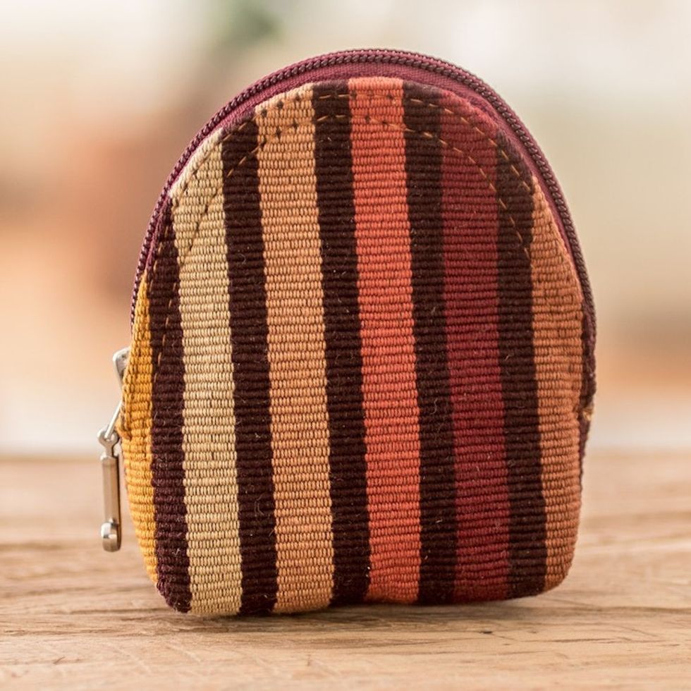 Striped Cotton Keychain Coin Purse Hand-Woven in Guatemala 'Fertile Land'