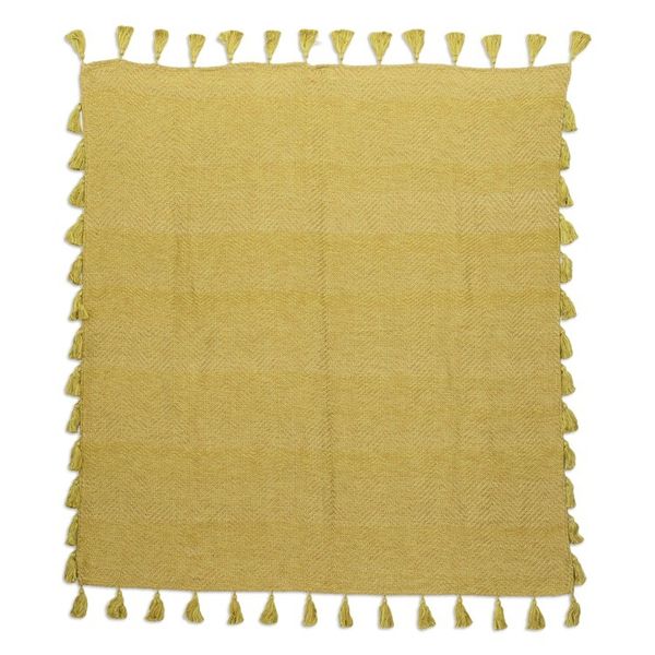 Alternate image for Handwoven Geometric Cotton Throw in Yellow with Tassels Chic Chartreuse