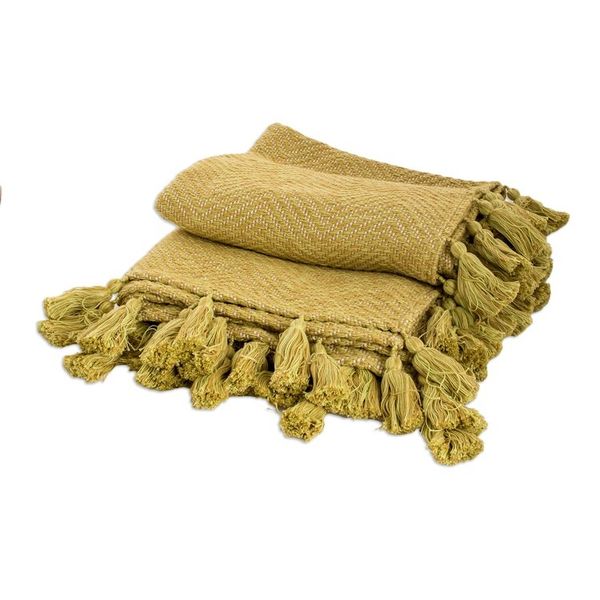 Alternate image for Handwoven Geometric Cotton Throw in Yellow with Tassels Chic Chartreuse