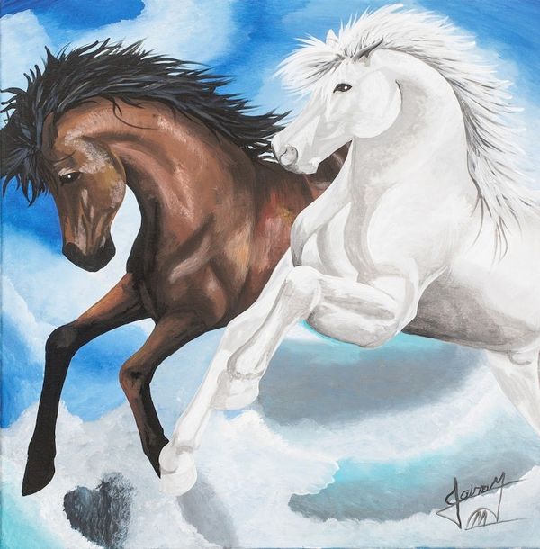 Alternate image for Acrylic on Canvas Painting of Horses in The Sky Horses in The Sky