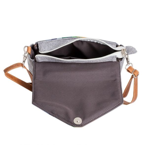 Alternate image for Leather-Accented Striped Cotton Sling Bag in Grey Base Hue Pewter Fate