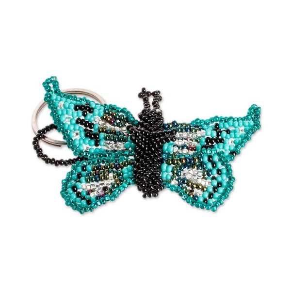 Alternate image for Handcrafted Green and Black Glass Beaded Butterfly Keychain Vital Hopes