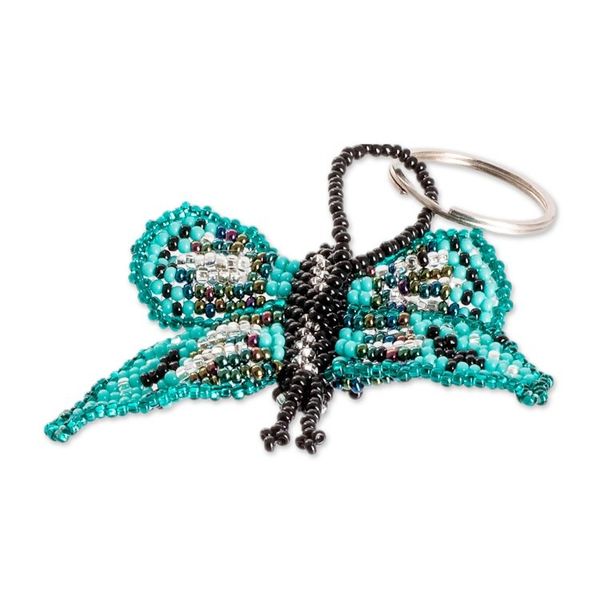 Alternate image for Handcrafted Green and Black Glass Beaded Butterfly Keychain Vital Hopes