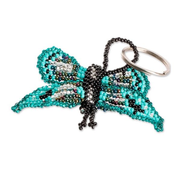Alternate image for Handcrafted Green and Black Glass Beaded Butterfly Keychain Vital Hopes