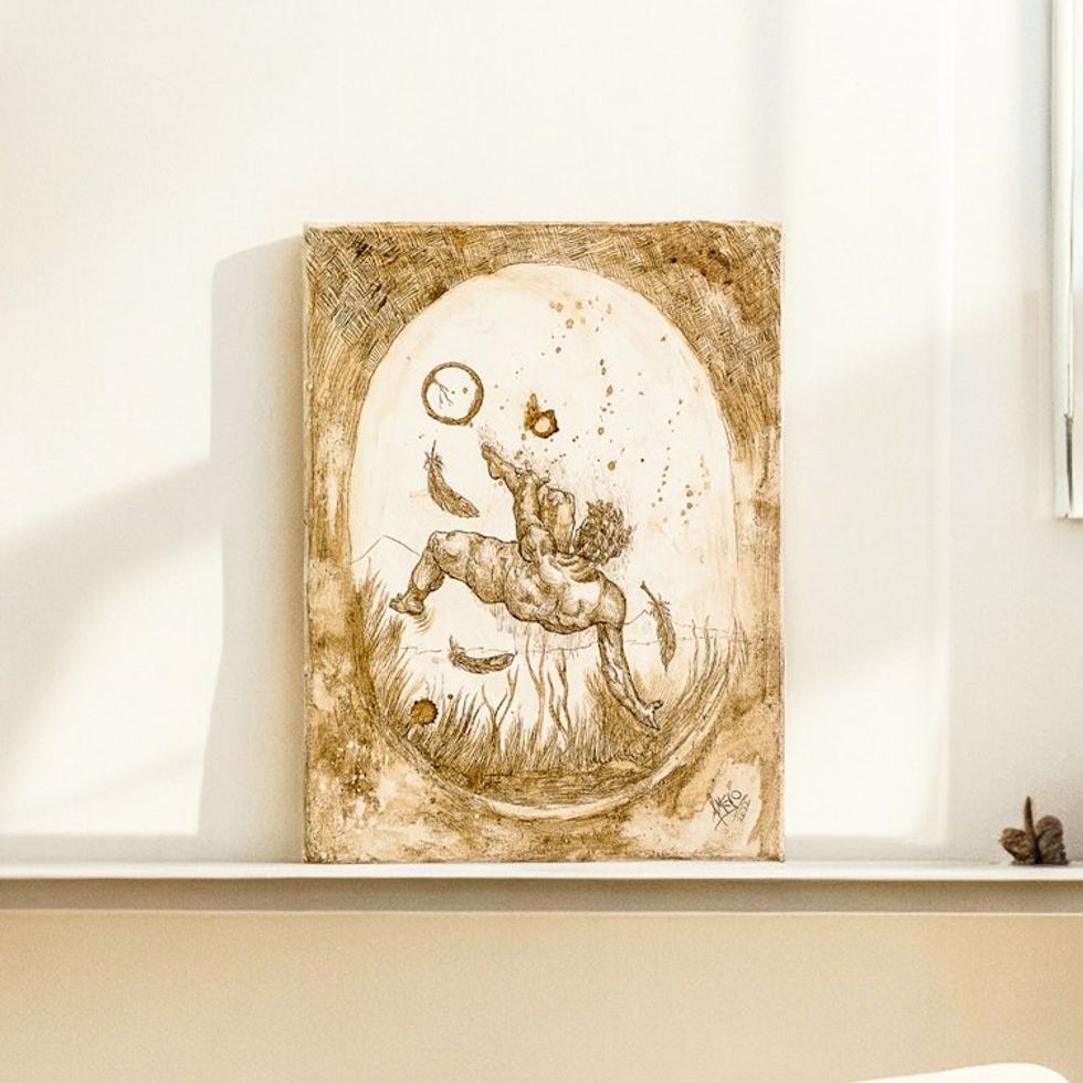 Mixed Media Oneiric Painting of A Man Falling 'The Fall'