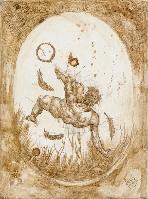 Alternate image for Mixed Media Oneiric Painting of A Man Falling The Fall
