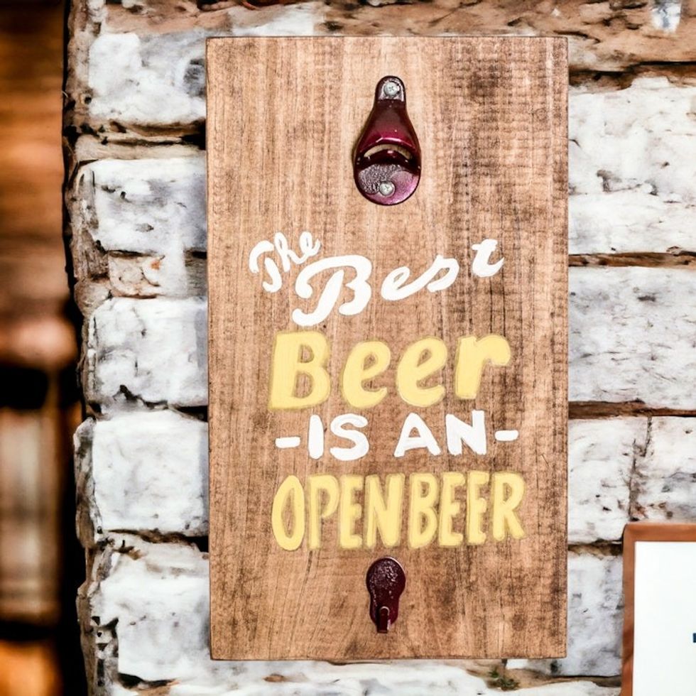 Hand-Painted Wood Wall Art and Mounted Bottle Opener 'The Best Beer'