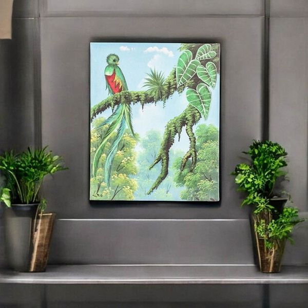 Alternate image for Impressionist Oil Painting of Quetzal Bird in The Forest Beautiful Quetzal