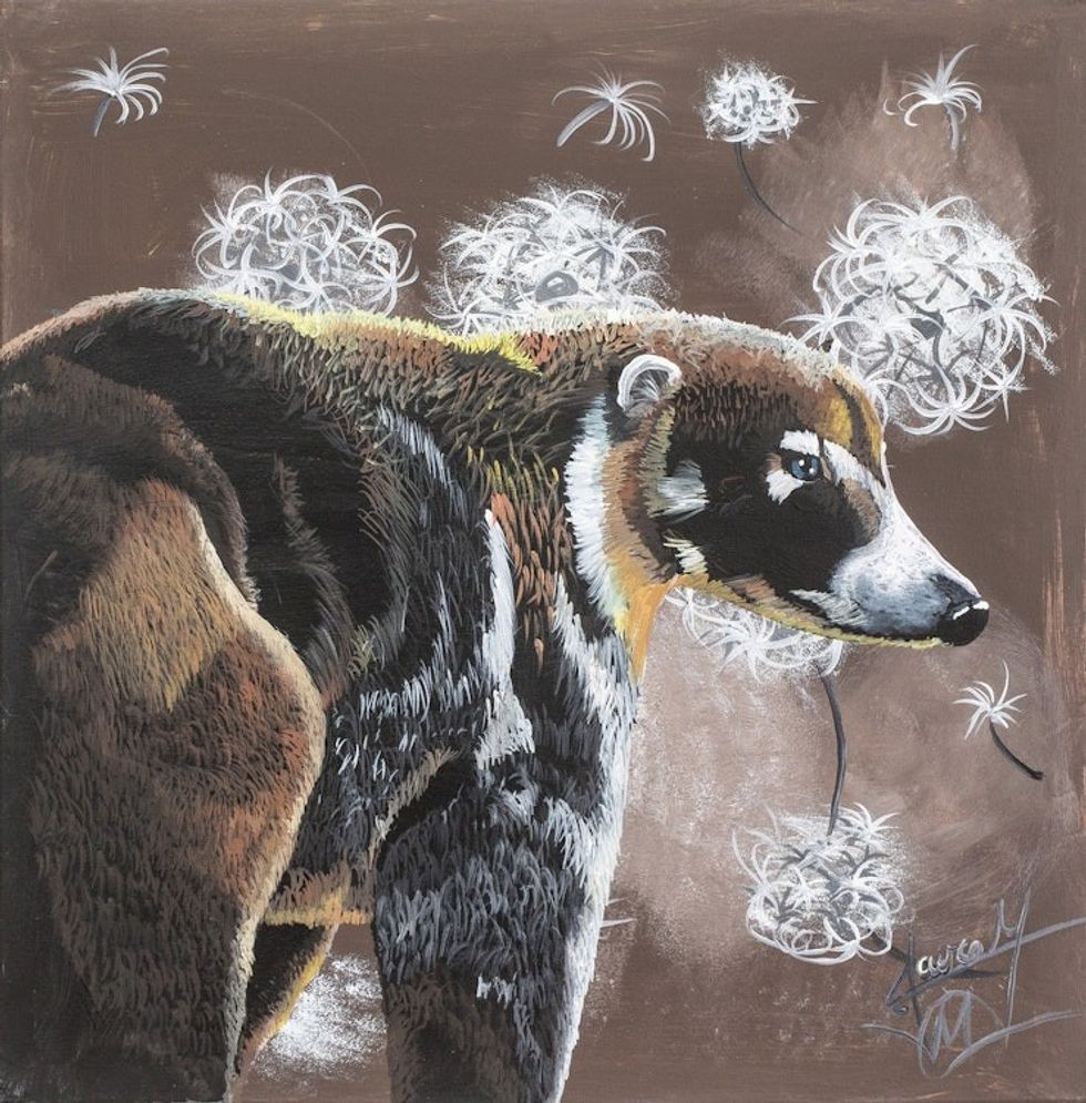 Acrylic on Canvas Realist Painting of A White-Nosed Coati 'White-Nosed Coati'