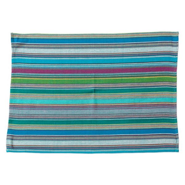 Alternate image for Handloomed Cotton Striped Napkin in Blue and Green Hues Delicious Views