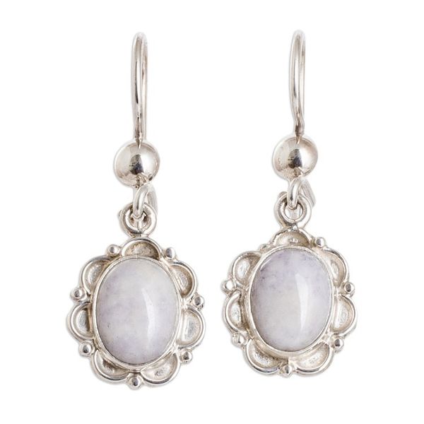 Alternate image for Sterling Silver Dangle Earrings with Lilac Jade Stones Majestic Maya Queen in Lilac