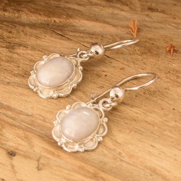 Alternate image for Sterling Silver Dangle Earrings with Lilac Jade Stones Majestic Maya Queen in Lilac