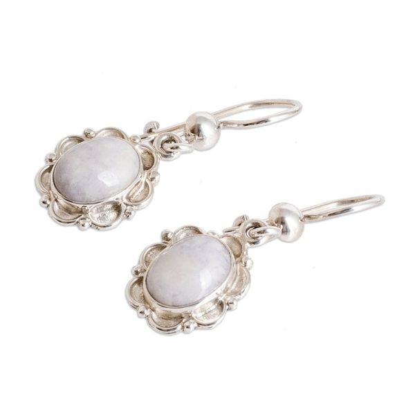 Alternate image for Sterling Silver Dangle Earrings with Lilac Jade Stones Majestic Maya Queen in Lilac