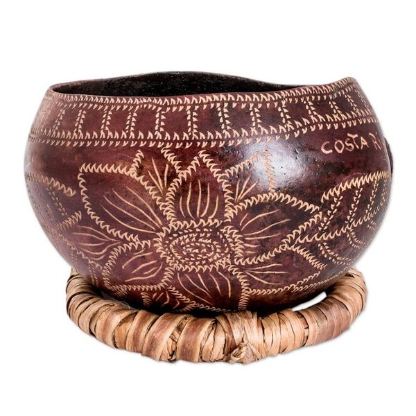 Alternate image for Hand-Carved Floral Dried Gourd Decorative Accent Floral Essence