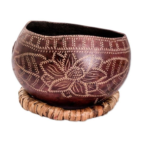 Alternate image for Hand-Carved Floral Dried Gourd Decorative Accent Floral Essence
