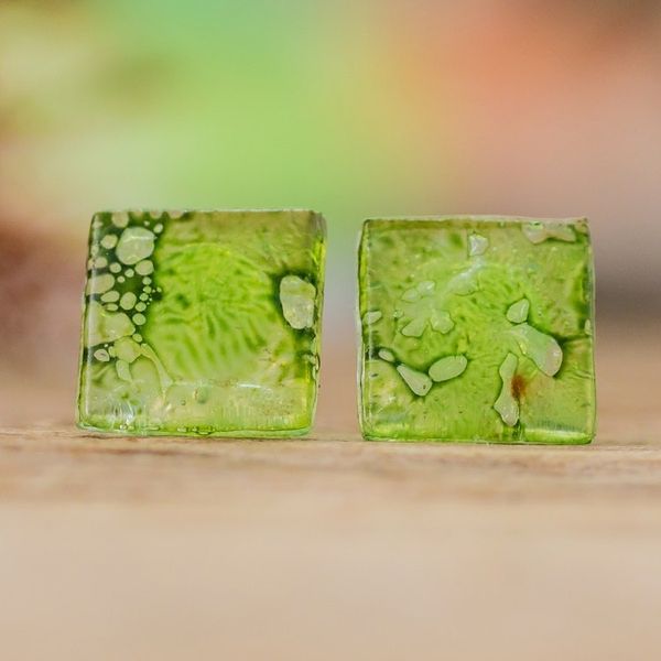 Alternate image for Eco-Friendly Geometric Green Recycled CD Button Earrings Bubble Vision in Green