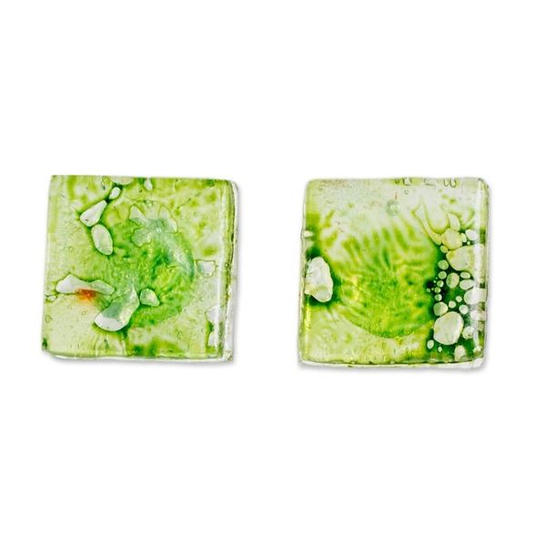 Alternate image for Eco-Friendly Geometric Green Recycled CD Button Earrings Bubble Vision in Green